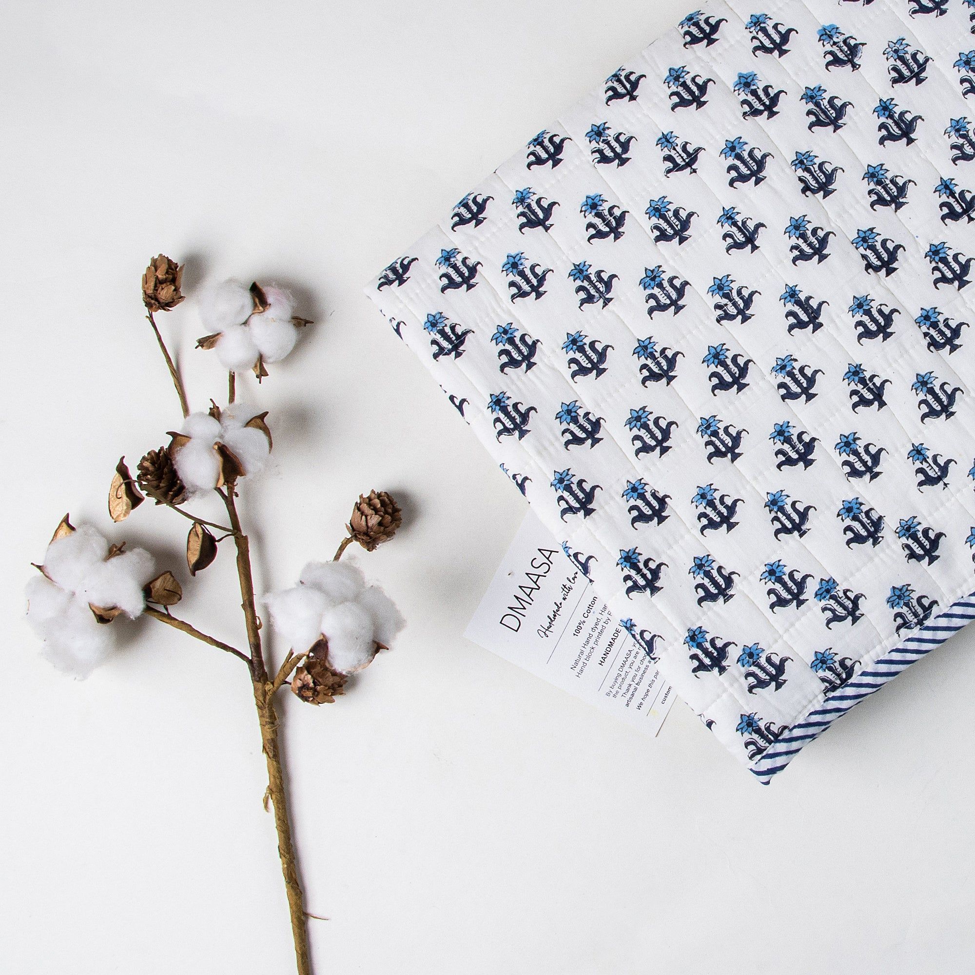 Blue Floral Hand Printed Soft Cotton Baby Blankets 113